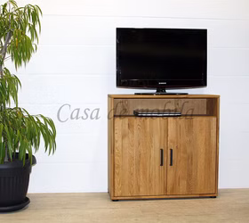 Massivholz TV-Schrank 2 türig mit fach MIDO Schmale tiefe 90x86x32cm Eiche massiv natur geölt von Casademobila Goslar