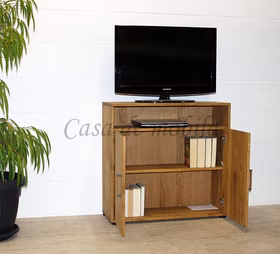Massivholz TV-kommode 2türig mit fach geringe tiefe MIDO 90x84x32cm Eiche massiv natur geölt von Casademobila Goslar