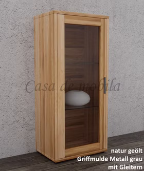 Schmale Vitrine MIDO 46x102x32cm Eiche massiv natur geölt von Casademobila Goslar Schmale Vitrine MIDO 46x102x32cm Eiche massiv natur geölt von Casademobila Goslar