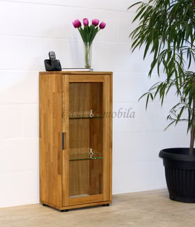 Massivholz Vitrinenschrank schmale breite und tiefe 46x102x32cm MIDO Eiche massiv natur geölt von Casademobila Goslar Massivholz Vitrinenschrank schmale breite und tiefe 46x102x32cm MIDO Eiche massiv natur geölt von Casademobila Goslar