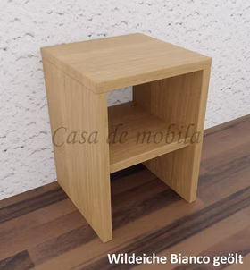 Massivholz Nachttisch mit Ablage CONTRA 33x46x33cm wildeiche massiv bianco geölt von Casa de mobila Goslar