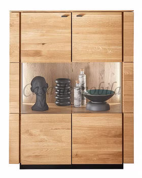 Massivholz Geschirrschrank mit glastüren ALON klein 99x127x42cm Wildeiche massiv natur geölt mit Hirnholz Casa de mobila Goslar