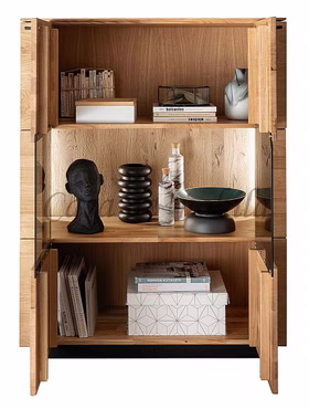 Massivholz Hochschrank mit glastüren ALON klein 99x127x42cm Wildeiche massiv natur geölt mit Hirnholz Casa de mobila Goslar
