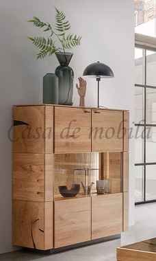 Massivholz kommode mit glastüren ALON klein 99x127x42cm Wildeiche massiv natur geölt mit Hirnholz Casa de mobila Goslar