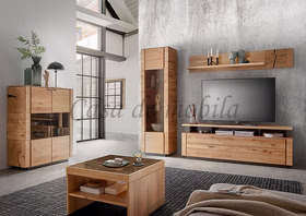 Wohnzimmer-schrank mit glastüren ALON klein 99x127x42cm Wildeiche massiv natur geölt mit Hirnholz Casa de mobila Goslar