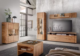Wohnzimmer-kommode mit glastüren ALON klein 99x127x42cm Wildeiche massiv natur geölt mit Hirnholz Casa de mobila Goslar