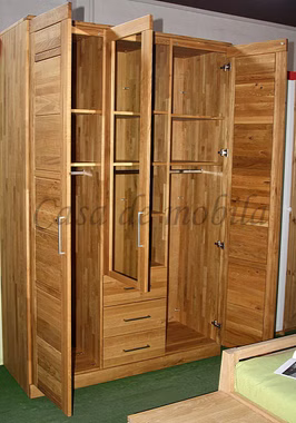 Echtholz Holzschrank mit Spiegel 3türig CASERA 153x235x61cm Asteiche natur geölt Wimmer Casa de Mobila Goslar