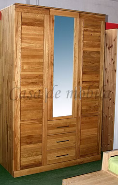 Vollholz schrank 3türig mit schubladen und spiegel in der mitte CASERA 153x235x61cm Asteiche natur geölt Wimmer Casa de Mobila Goslar