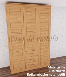 Massivholz Kleiderschrank mit 3 schubladen,3 holztür CASERA 153x235x61cm Kernbuche massiv natur geölt Wimmer Casa de Mobila Goslar