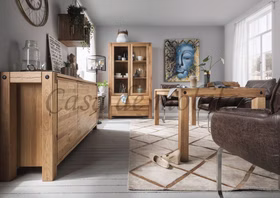 Massivholz Esszimmer Set 3tlg. Vitrine Kommode Esstisch WOODSTOCK Wildeiche massiv natur geölt TPT Casa de Mobila Massivholz Esszimmer Set 3tlg. Vitrine Kommode Esstisch WOODSTOCK Wildeiche massiv natur geölt TPT Casa de Mobila