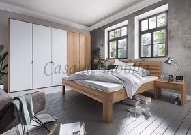 Schlafzimmer-bett CLEVELAND 100x200x55 cm kernbuche massiv geölt stabverleimt Kopfteil 1teilig von Casa de mobila Goslar