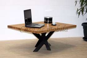 Massivholz Stubentisch PLATO 110x46x75cm Wildeiche massiv geölt gerade Kante Spinnenfuß von Casademobila Goslar Massivholz Stubentisch PLATO 110x46x75cm Wildeiche massiv geölt gerade Kante Metallbeine von Casa de mobila Goslar
