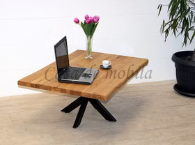 Couchtisch 110x46x75cm PLATO Wildeiche geölt Doppel-X-Gestell Massivholz Stubentisch PLATO 110x46x75cm Wildeiche massiv geölt Baumkante Doppel-X-Gestell von Casa de mobila Goslar