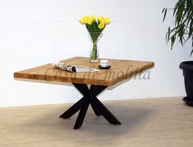 Couchtisch 110x46x75cm PLATO Wildeiche geölt Doppel-X-Gestell Massivholz Wohnzimmertisch PLATO 110x46x75cm Wildeiche massiv geölt Baumkante Doppel-X-Gestell von Casa de mobila Goslar