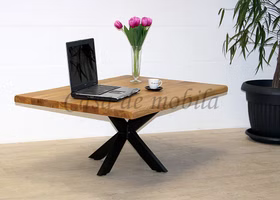 Couchtisch 110x46x75cm PLATO Wildeiche geölt Doppel-X-Gestell Massivholz Couchtisch PLATO 110x46x75cm Wildeiche massiv geölt Baumkante Doppel-X-Gestell von Casa de mobila Goslar