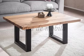 Massivholz Couchtisch PLATO 110x46x75cm Wildeiche massiv geölt gerade Kante U-Gestell schwarz von Casademobila Goslar