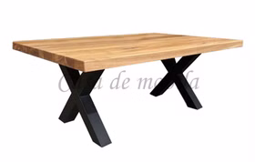 Couchtisch 110x46x75cm PLATO Wildeiche geölt X-Gestell Stubentisch 110x46x75cm PLATO Wildeiche massiv geölt X Metallgestell von Casademobila Goslar