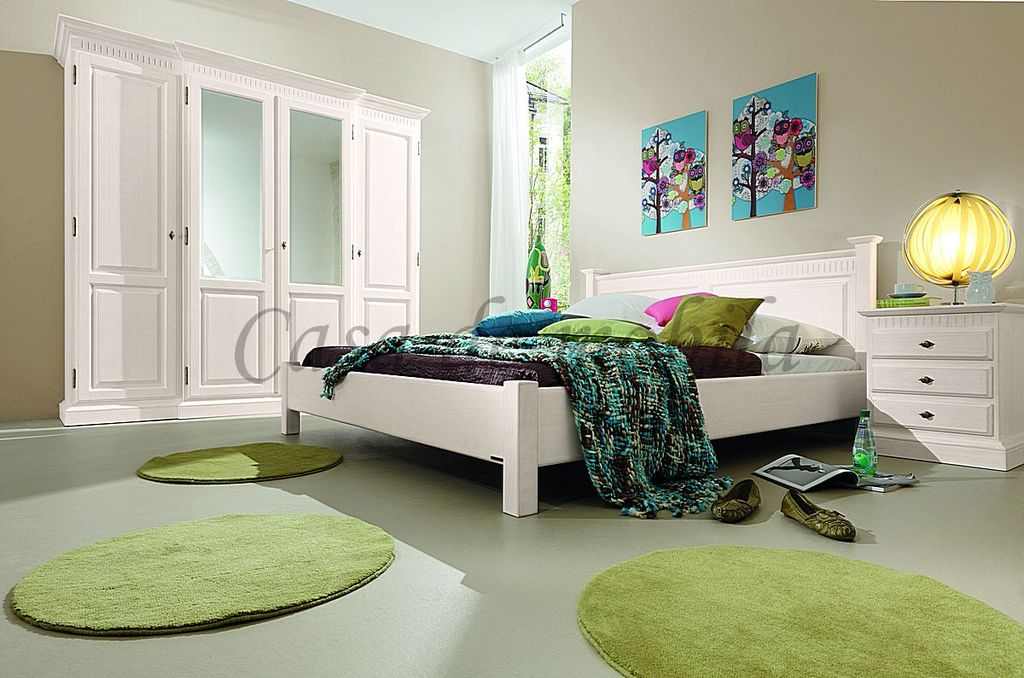 Massivholz Schlafzimmer HIDDENSEE 4 Teilig Bett 180x200 Pinie massiv weiß decape sandfarbe mediterano honig