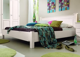 Vollholz Doppelbett HIDDENSEE 200x200 Pinie massiv weiß Rojas Mobiliario Casa de Mobila Goslar