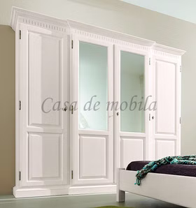 Vollholz Schlafzimmer Schrank mit Spiegeltüren HIDDENSEE Pinie massiv weiß Rojas Mobiliario Casa de Mobila Goslar