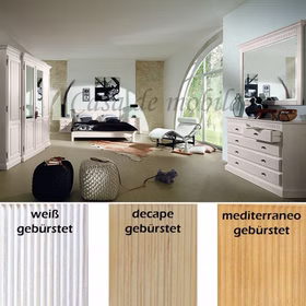 Massivholz Schlafzimmer HIDDENSEE 6 Teilig Bett 200x200 Pinie massiv weiß decape sandfarbe mediterano honig Rojas Mobiliario Casa de Mobila Goslar