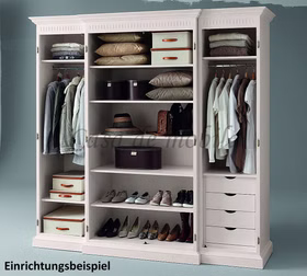Vollholz Schlafzimmerschrank Inneneinteilung HIDDENSEE Pinie massiv weiß Rojas Mobiliario Casa de Mobila