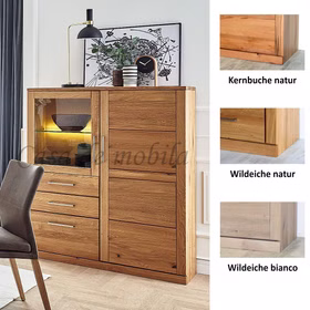 Highboard mit Schubladen links 114x143x40cm PALERMO Massivholz geölt von Casademobila Goslar