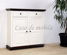 Schuhschrank 115x115x38cm MONA Landhaus Fichte massiv altweiß dunkelbraun lackiert von Casademobila Goslar