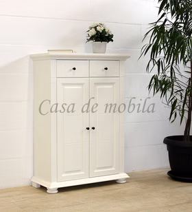 Massivholz Schuhschrank MONA Landhaus 86x120x37cm Fichte massiv altweiß lackiert von Casademobila Goslar