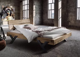 Balkenbett 140/160/180/200x200 Rustikal UNIKAT Wildeiche massiv natur geölt Metallbeine Holzkopfteil von Casademobila Balkenbett 140/160/180/200x200 Rustikal UNIKAT Wildeiche massiv natur geölt Metallbeine Holzkopfteil von Casademobila