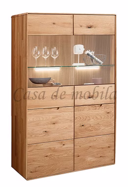 Geschirrschrank mit glastüren II 100x145x40cm GOSE 2türig Wildeiche massiv natur geölt Casademobila Goslar