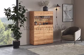 Massivholz Vitrinenschrank II 100x145x40cm GOSE 2türig Wildeiche massiv natur geölt Casademobila Goslar