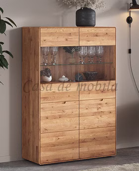 Highboard II 2türig GOSE schmal 100x145x40cm rustikale Wildeiche massiv natur geölt mit abgerundeten Kanten Casademobila Goslar