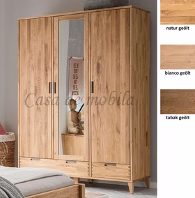 Massivholz Kleiderschrank 3türig MIDO 134x180x56cm Eiche massiv natur braun oder bianco geölt mit Spiegel bei Casademobila Goslar skalik
