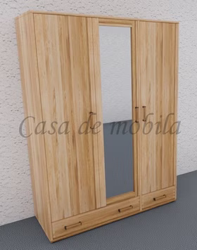 Massivholz Drehtürenschrank 3türig niedrige höhe MIDO 134x180x56cm Eiche massiv natur geölt mit Spiegeltür Casademobila Goslar skalik