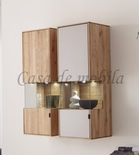 Hängevitrine FÖHR 63x135x40cm Wildeiche massiv Roheffekt geölt Lack taupe Holz
