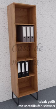 Massivholz Büroregal mit metallbeine schmal MIDO 46x180x32cm Eiche massiv braun nußbaumfarben geölt Casademobila Goslar