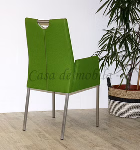 Armlehnstühle EMMA2 gepolstert Stoffbezug Wolle grün Pistachio 52, metallbeine rechteckig Edelstahl gebürstet Casa de mobila Goslar Carega