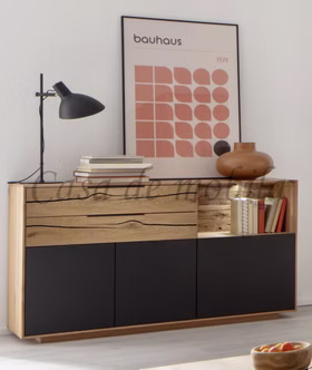 Massivholz Sideboard mit offenem fach FÖHR 153x87x45cm Wildeiche massiv Lack carbon Casademobila Goslar
