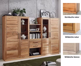 Schrankwand PALERMO 227x173x40cm Kernbuche Wildeiche massiv natur oder bianco geölt Casa de mobila Goslar