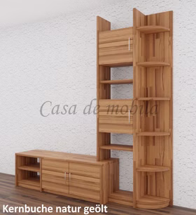 Massivholz TV-kommode mit Regalaufsatz CONTRA 200x217/46x46/33cm Kernbuche massiv natur geölt Casa de mobila Goslar