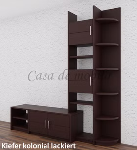 Massivholz Fernsehkommode mit Regalaufsatz CONTRA 200x217/46x46/33cm Kiefer massiv dunkelbraun kolonial lackiert Casa de mobila Goslar