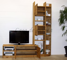 Massivholz TV-schrank mit Regalaufsatz CONTRA 200x217/46x46/33cm Kiefer massiv gelaugt geölt Casa de mobila Goslar