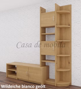 Massivholz TV-Regal CONTRA 200x217/46x46/33cm Wildeiche massiv weiß bianco geölt Casa de mobila Goslar
