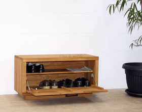 Schuhschrank niedrige höhe mit klapptür WINDSOR 99x50x40cm Eiche massiv Natur geölt Casa de mobila Goslar