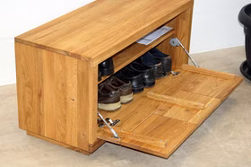 Schuhschrank niedrige höhe mit klapptür WINDSOR 99x50x40cm Eiche massiv Natur geölt Casa de mobila Goslar