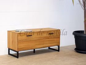 Dielenbank BLACKPOOL 98x44x36cm Eiche massiv natur geölt Metall schwarz