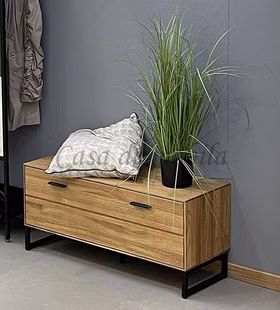 Schuhbank BLACKPOOL 98x44x36cm Eiche massiv natur geölt Metall schwarz