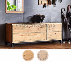 Schubladenkommode flach mit Metallgestell M9 WALK IN 133x52x42cm Wildeiche massiv natur oder bianco geölt Casa de mobila Goslar