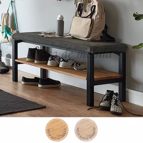 Bank Metallbeine 90x47x42cm WALK IN Wildeiche Ablage Lederpolster